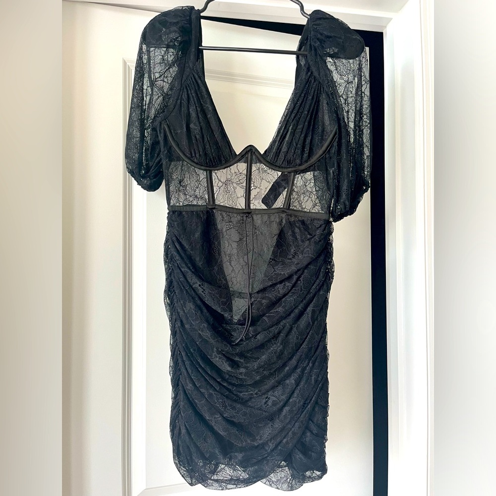For Love and Lemons Black Lace Corset Mini Dress